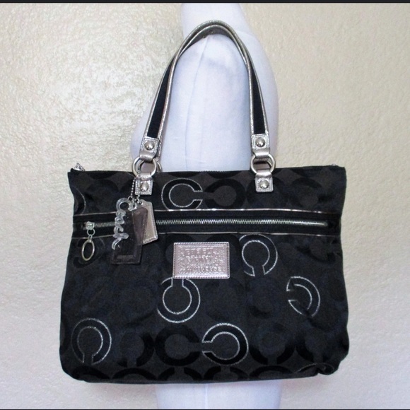 COACH POPPY GLAMER BLACK/SILVER SHOULDER BAG #M1026-15865 - Picture 2 of 9